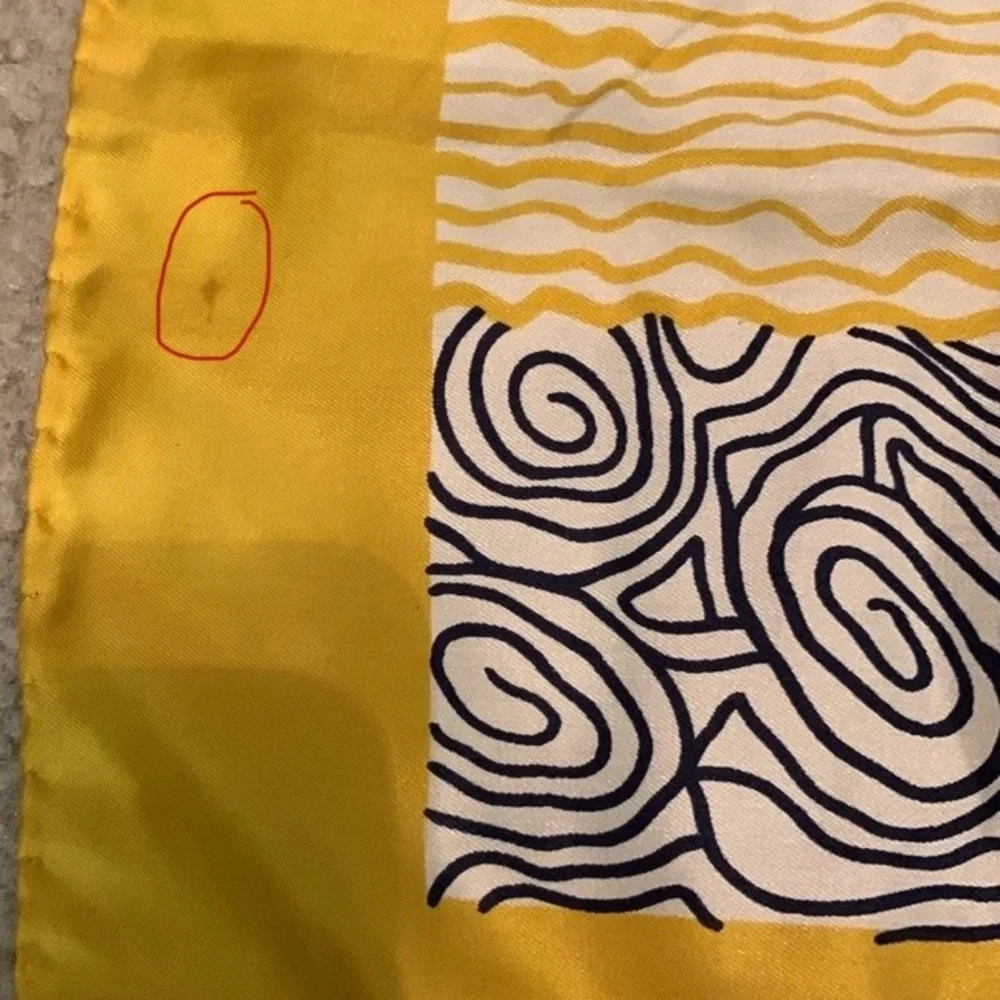 Vintage Lind Silk Scarf Yellow Black Swirls Scarf Art To Wear Geometric 26X26